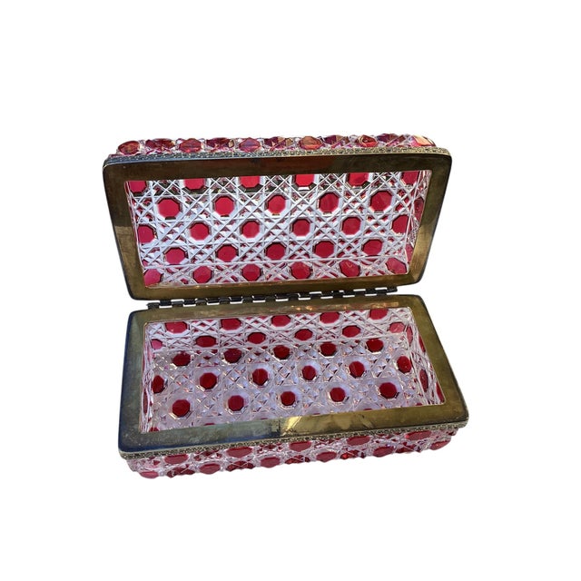 Antique Bohemian Ruby Red Crystal Cut to Clear Box For Sale - Image 4 of 7