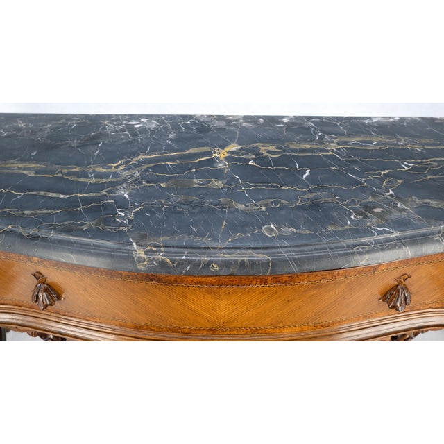 Antique Dovetailed Inlaid Carved Walnut Marble Top SideBoard Server Buffet For Sale - Image 6 of 12