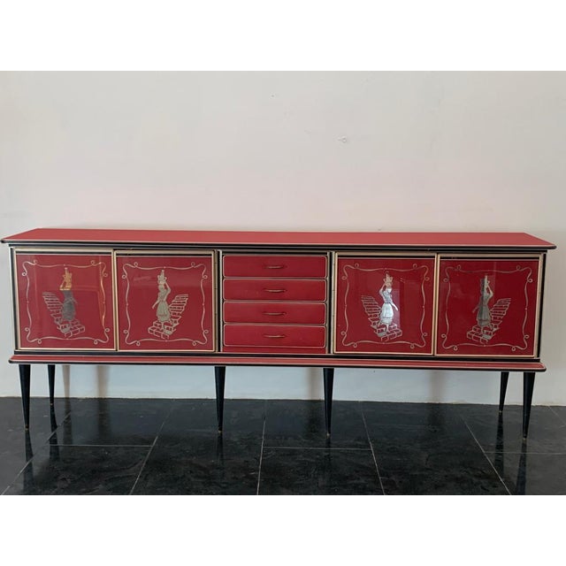 Metal Credenza by Umberto Mascagni Rosso Bordeaux, 1950s For Sale - Image 7 of 14