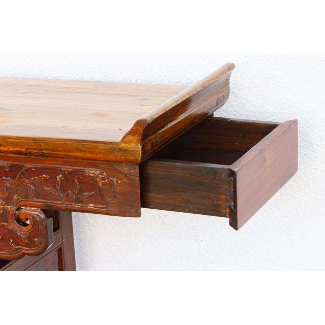 Antique Oriental 78" Long Altar Console Table For Sale - Image 4 of 15