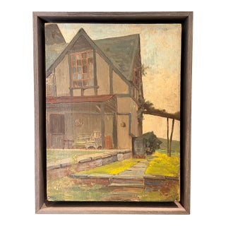 Portrait of a House. American. Oil on Board, Signed Rudert For Sale
