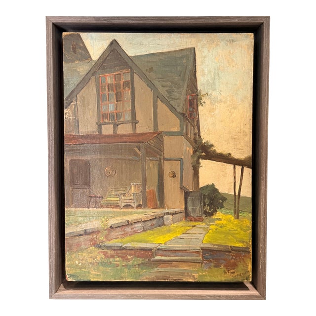 Portrait of a House. American. Oil on Board, Signed Rudert For Sale