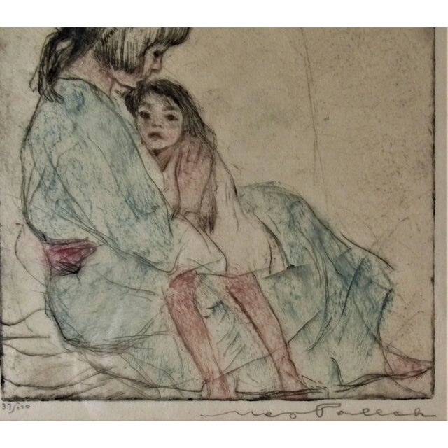 This color etching is titled "Indian Mother and Child" (c. 1950) by Czech/American artist Max Pollak (1886 - 1970) is an...