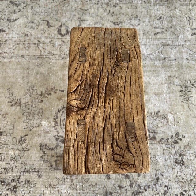 Wood Vintage Elm Wood Stool With Unique Legs For Sale - Image 7 of 8