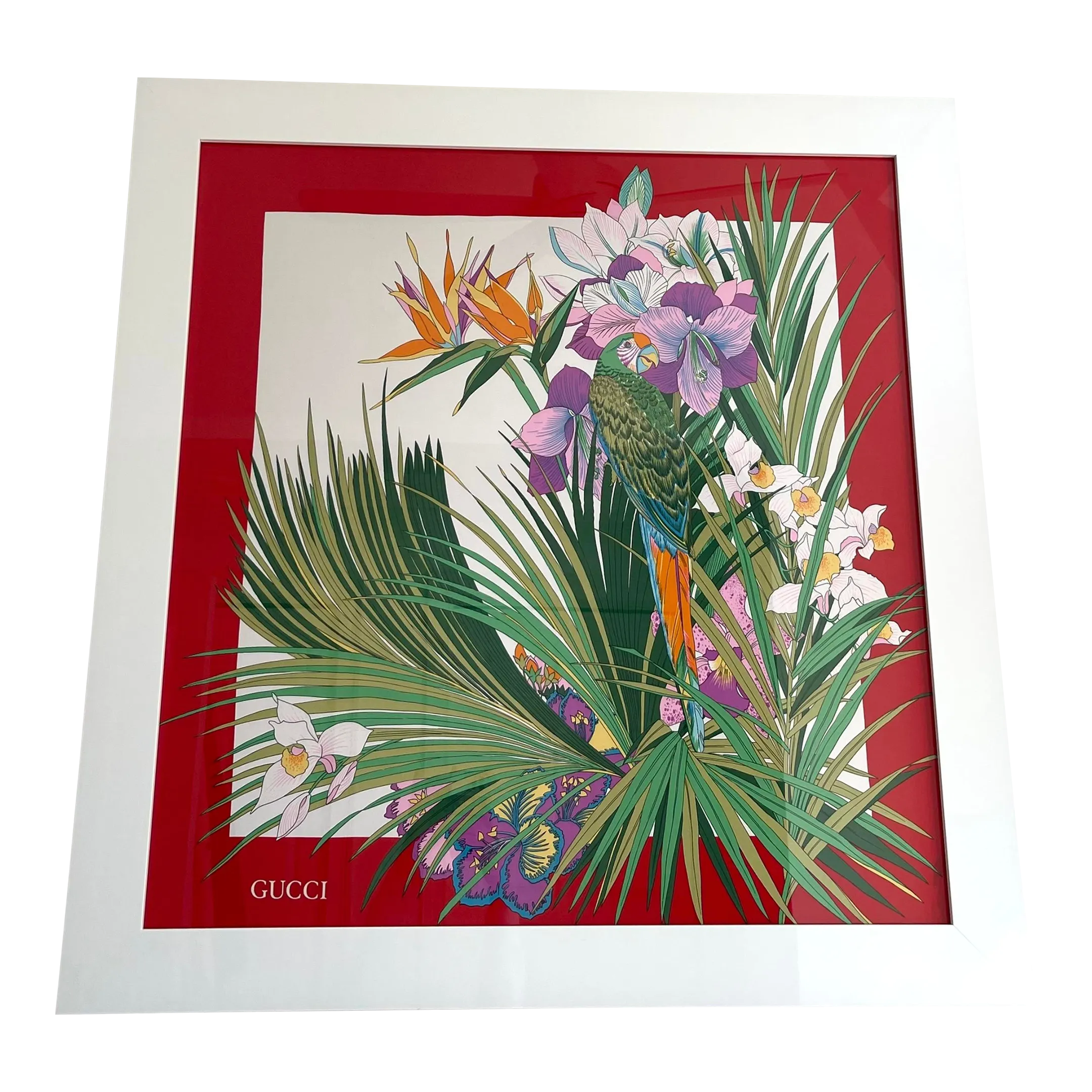 Vintage Gucci Parrot Silk Scarf Framed | Chairish