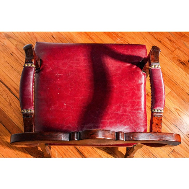 Beautiful English Antique Carved Wood Walnut Desk Arm Chair Leather Seat For Sale - Image 10 of 18