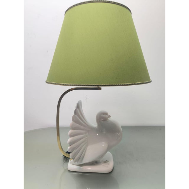 Pigeon-Shaped Porcelain Lamp with Fabric Lampshade, 1970s For Sale - Image 9 of 18