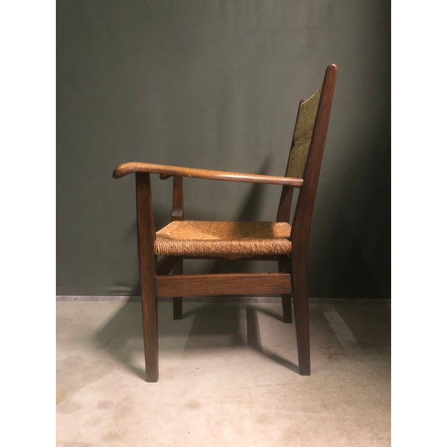 1930s Vintage Dutch Oak and Rush Chair, 1930s For Sale - Image 5 of 7