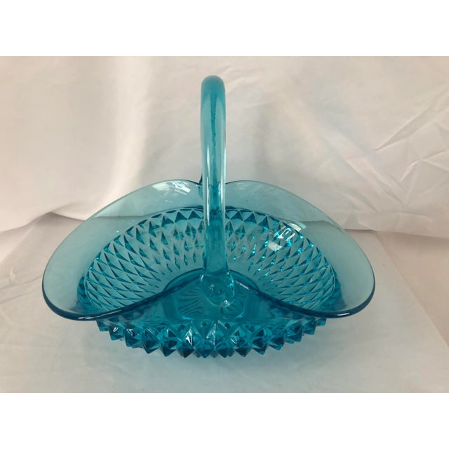 Vintage Blue Diamond Point Large Basket Indiana Glass For Sale - Image 10 of 10