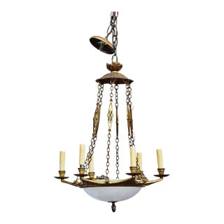 19th Century Neoclassical Nine-Light Alabaster & Gilt Bronze Chandelier For Sale