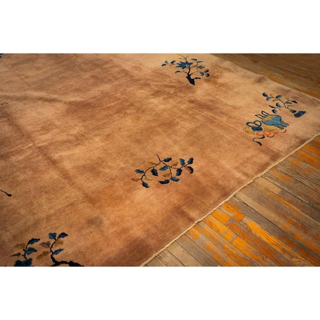1920s 1920s Antique Caramel Field Floral Handknotted Wool Chinese Art Deco Carpet Rug For Sale - Image 5 of 10