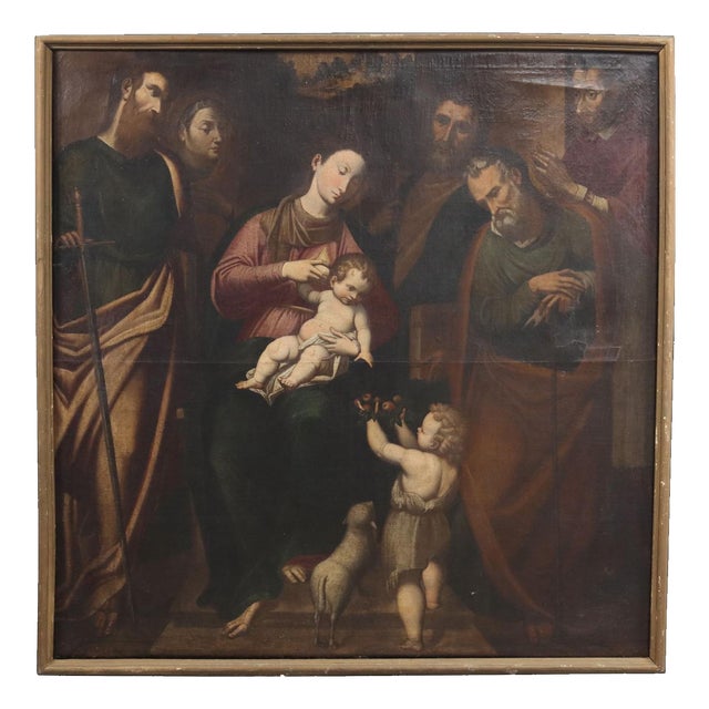 Lombard School Artist, Madonna and Child with Saints, 17th Century, Oil on Canvas, Framed For Sale