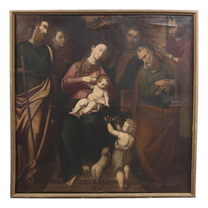 Lombard School Artist, Madonna and Child with Saints, 17th Century, Oil on Canvas, Framed