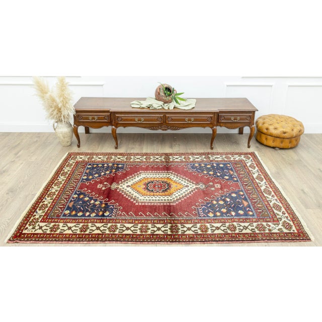 Vintage 1960s Anatolian Hand-Knotted Wool Turkish Villager Made Rug - 5′ × 7′7″ For Sale - Image 4 of 13