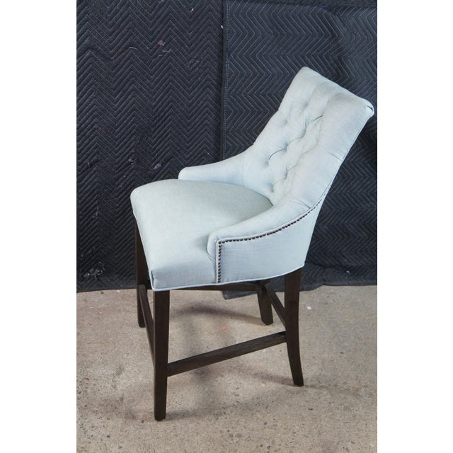 3 Restoration Hardware Rh Martine Tufted Blue Bar Counter Stools 42" For Sale - Image 10 of 14