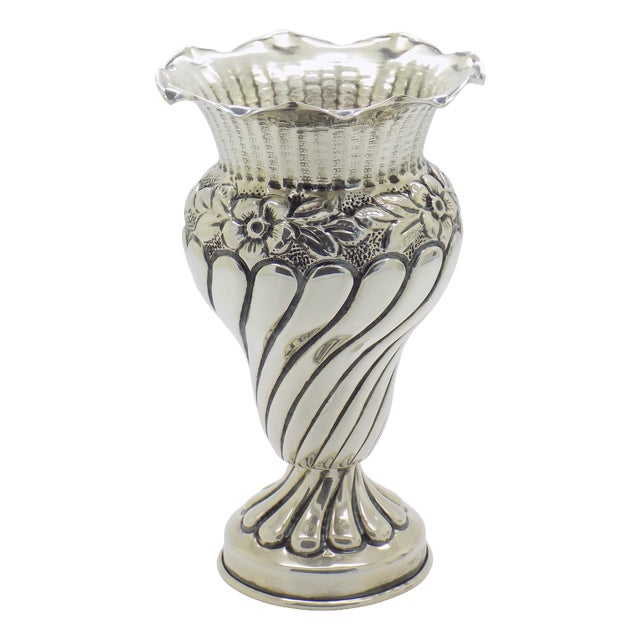 Vintage Italian Handmade Silver Vase, Palermo, Sicily, Italy, 1970s For Sale