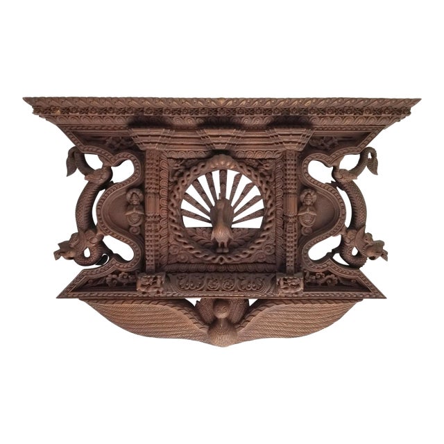 Late 20th Century Carved Wooden Peacock Shelf For Sale