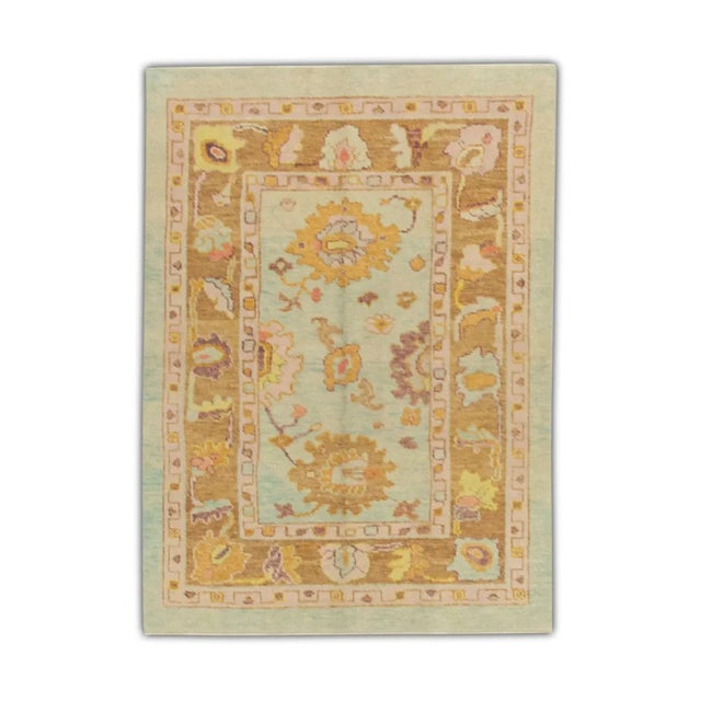 Early 21st Century Blue Multicolor Handwoven Turkish Oushak Rug 3'10" X 5'2" For Sale In Houston - Image 6 of 6