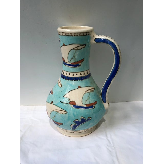 Ceramic 1970s Turkish Blue Sailboat Pottery Jug or Vase For Sale - Image 7 of 7