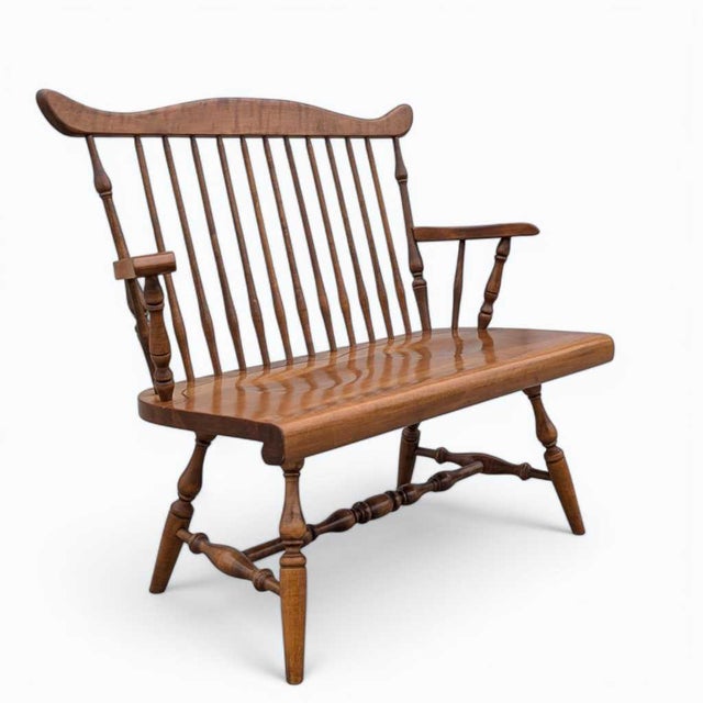 Vintage Wooden Bench – Spindle Back Bench, Classic Farmhouse Style, Elegant Seating, Rustic Home Furniture For Sale - Image 17 of 17