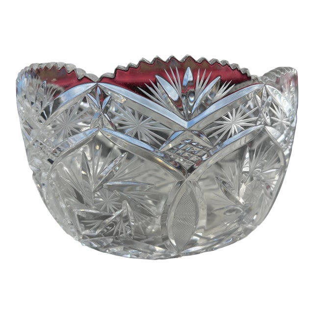 Vintage Cut Crystal Bowl Marked Fifth Avenue For Sale