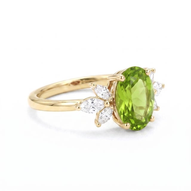 Natural Peridot Engagement Ring - August Birthstone Ring Us 7 (All Sizes Available) For Sale - Image 4 of 4