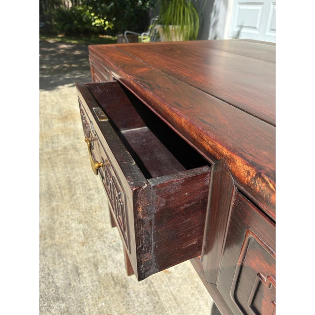 Wood Vintage Chinese Ming Style Solid Rosewood Scholar Desk / Console Table – Five Drawer For Sale - Image 7 of 17