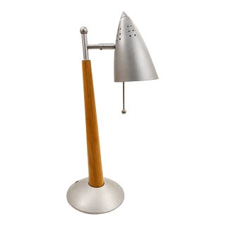 1970s Mid-Century Modern Hardwood Directional Table Lamp With Adjustable Bar & Conical Shade For Sale