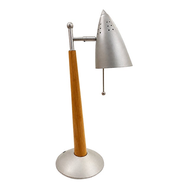 1970s Mid-Century Modern Hardwood Directional Table Lamp With Adjustable Bar & Conical Shade For Sale