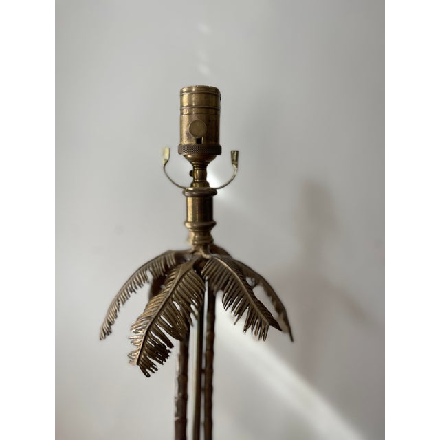 Hollywood Regency Vintage Brass Palm Tree Lamp For Sale - Image 3 of 12