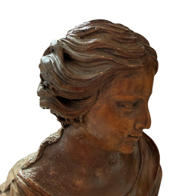 17th Century Continental Carved Wood Portrait Bust of a Woman For Sale - Image 4 of 6