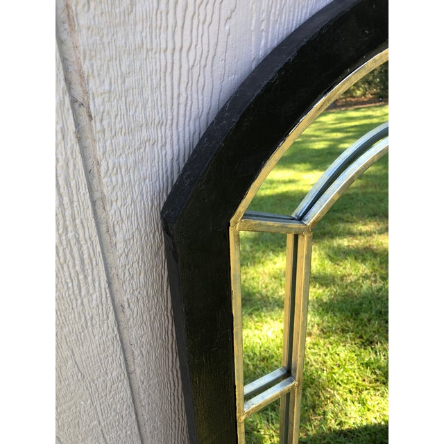 Patton Oversized Arched Windowpane Rectangle Black With Gold Metal Framed Wall Mirrors (Set of 2) For Sale - Image 6 of 10