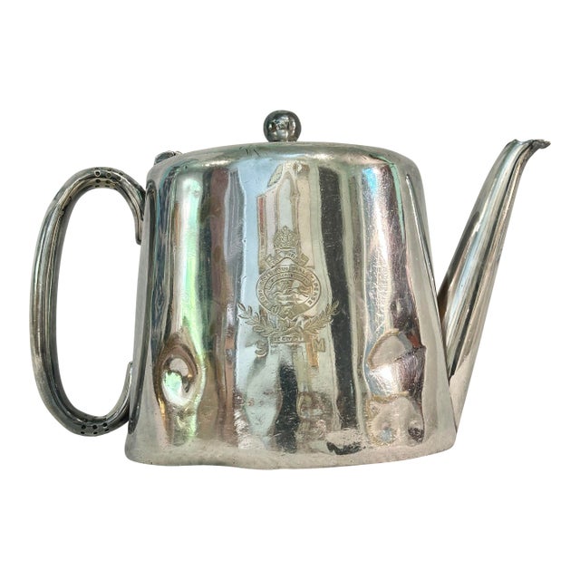 Antique British Military Silverplate Teapot by Walker & Hall – Royal Scots Greys Regiment Crest, c.1900 For Sale