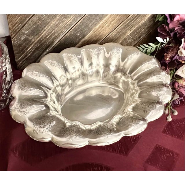 Silver Sterling Silver Bowl Vintage Centerpiece Fruit Bowl Etched For Sale - Image 8 of 11