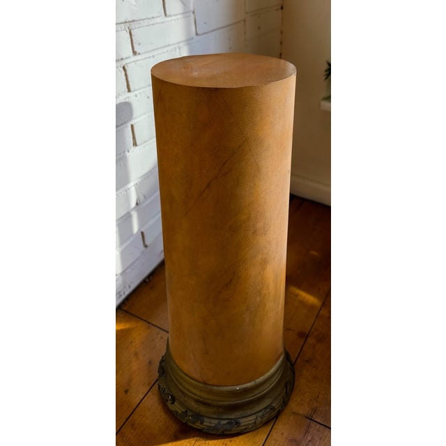 18th C Style Trompe l'Oeil Painted Faux Sienna Marble & Gilt Bronze Column Pedestal. 1 of 2 Available.