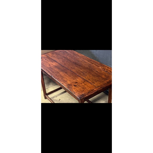 1900 - 1909 Antique Farm House Country Table Desk With 4 Stretcher Base and Side Drawer For Sale - Image 5 of 11