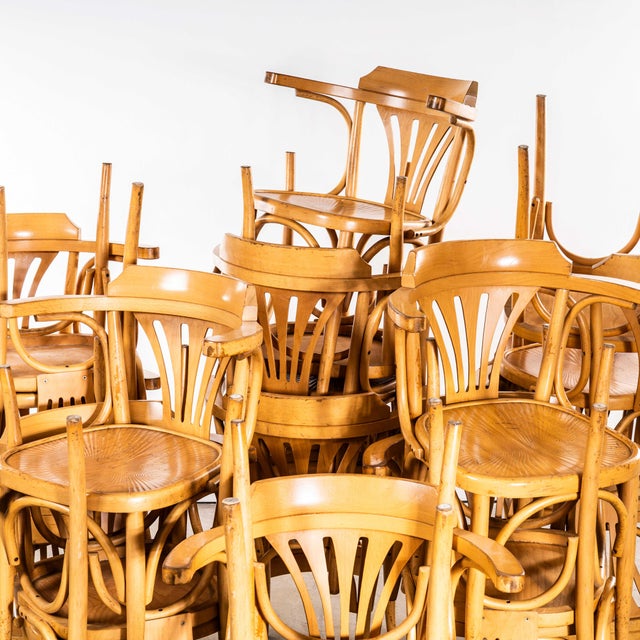 Brown Blonde Fan Back Armchairs with Patterned Seat, 1950s, Set of 4 For Sale - Image 8 of 11