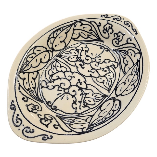 Late 20th Century Signed American Studio Pottery Floral Oval Serving Platter For Sale