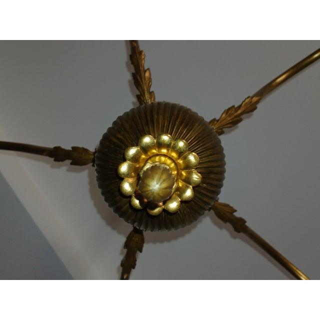 Antique Steuben Style Brass 5-Armed Chandelier For Sale - Image 10 of 16