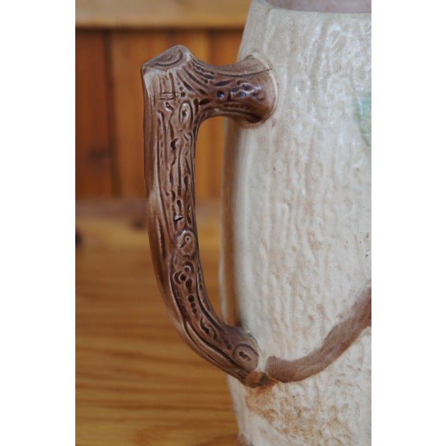 Ceramic Antique Majolica Arsenal Wild Rose Rustic Tree Bark Creamer Pitcher Jug For Sale - Image 7 of 12
