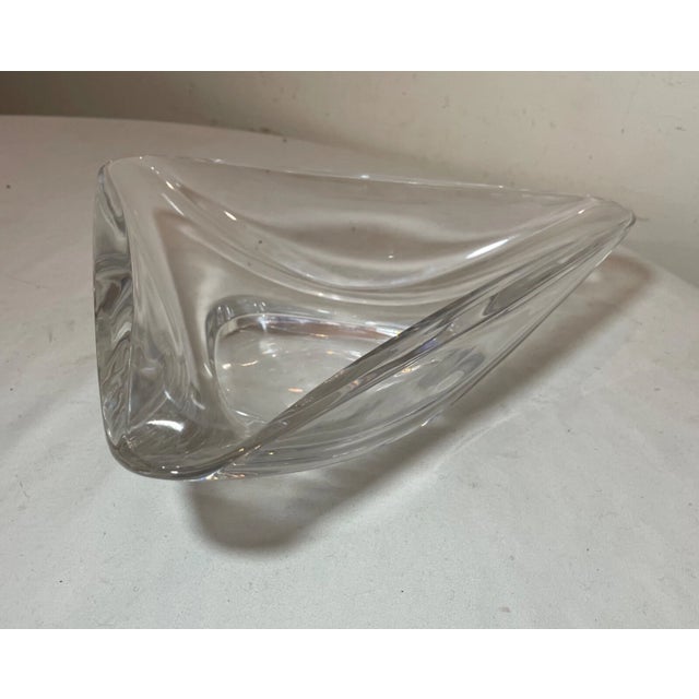 Glass 1970s Large Handmade Val St Lambert Studio Clear Glass Crystal Signed Centerpiece Bowl For Sale - Image 7 of 12
