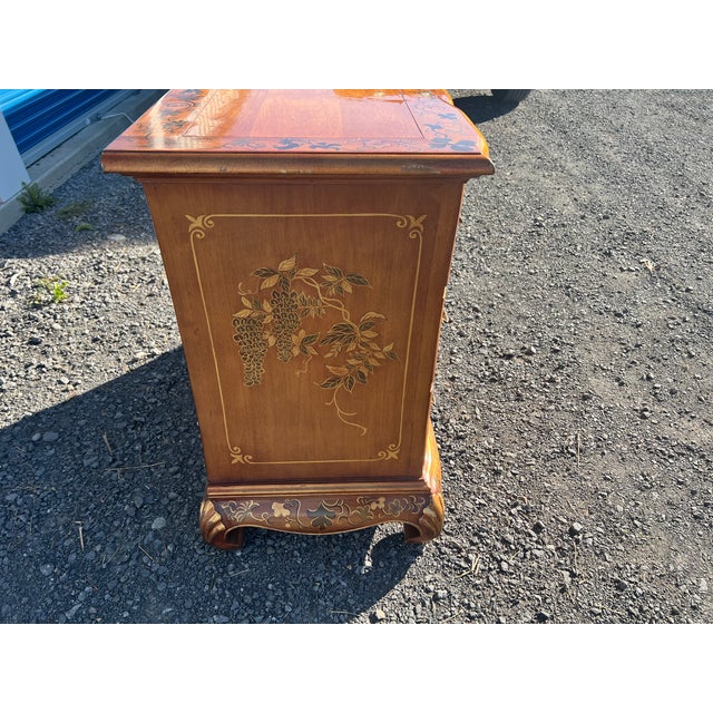 Chinoiserie Vintage Hand-Painted Chinoiserie Serpentine Three-Drawer Chest For Sale - Image 3 of 17