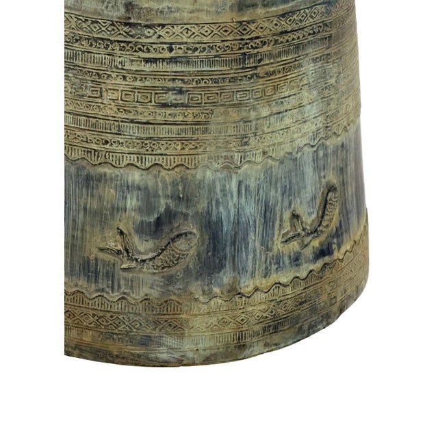 Brown Cast Bronze Rain Drum With Elaborate Detail Patina Finish For Sale - Image 8 of 12