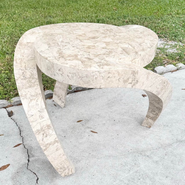 Postmodern Maitland Smith Style Sculpted Circular Polished Tessellated Stone Side Table For Sale In Miami - Image 6 of 12
