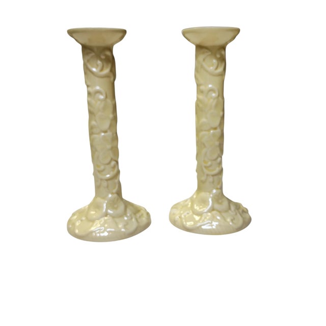 Art Nouveau Vintage Bordallo Pinheiro Candlesticks Pair For Sale - Image 3 of 7