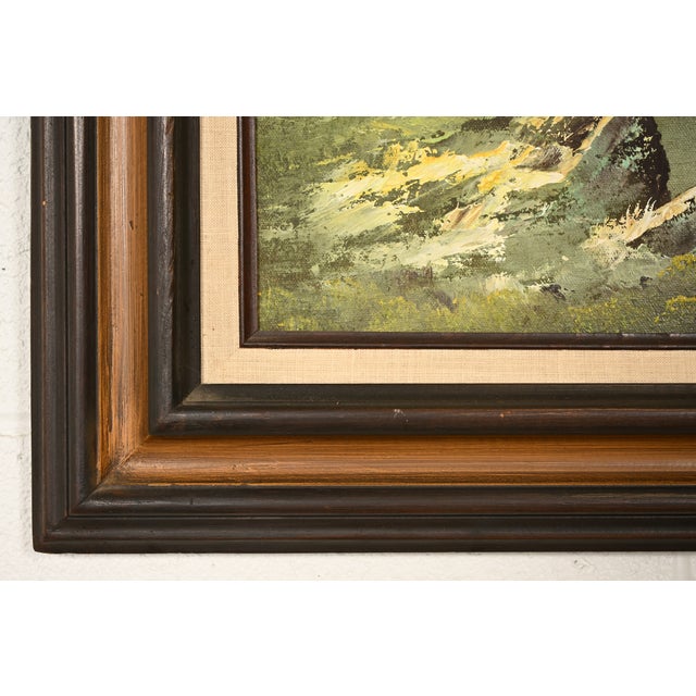 Bob Ross Style Original Signed Mountain River Landscape Oil Painting in Carved Wood Frame For Sale - Image 12 of 16
