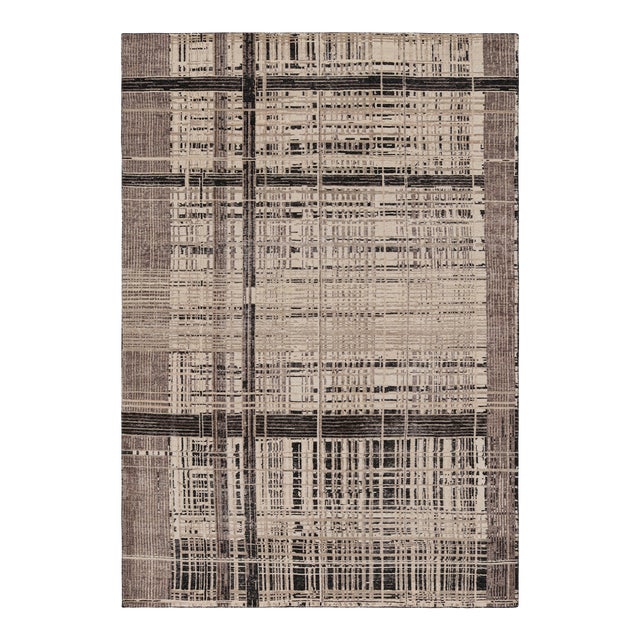 Rug & Kilim’s Modern Distressed Geometric Rug in Beige/Brown White & Black Tones For Sale