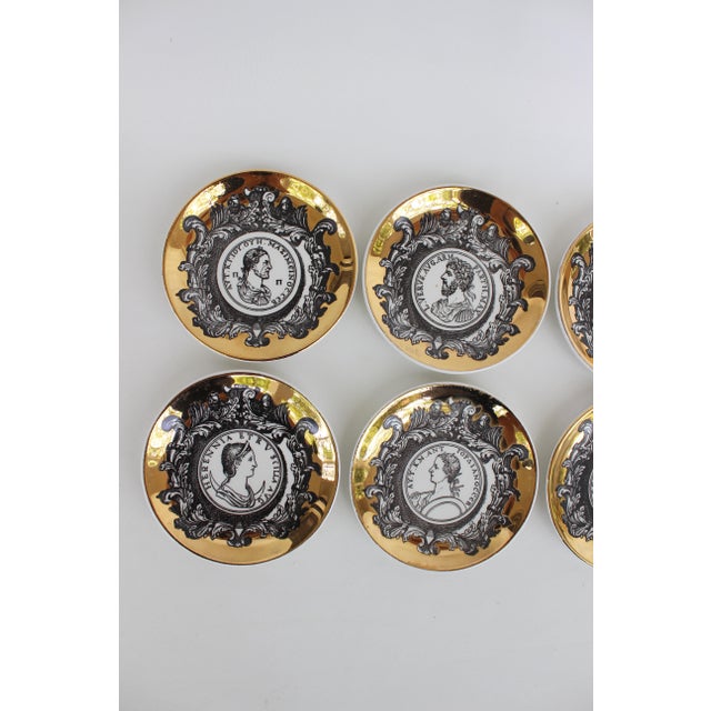 Complete Set of Eight "Profili Romani" Porcelain Coasters by Piero Fornasetti Italy, 1960's, great condition, with...