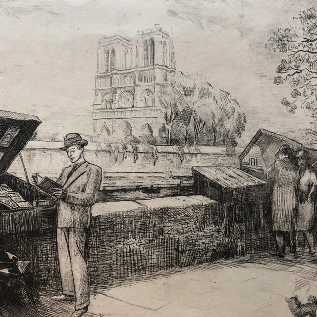 Illustration Vintage Original Etching Paris Notre Dame Market Scene by Pepito For Sale - Image 3 of 7