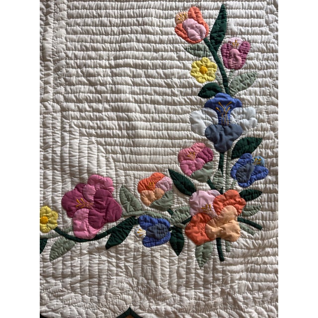 American Vintage 1940s Hand Sewn Floral Quilt For Sale - Image 3 of 5